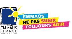 Logo d'Emmaüs France : rectangle bleu avec un soleil dessiné