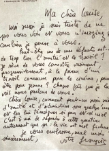 Lettre manuscrite de François Truffaut à Louise de Vimorin