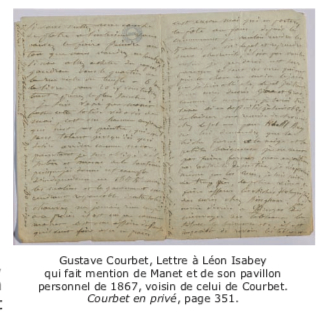 lettre de courbet à Isabey-1867-avec legende