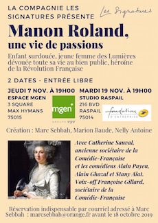 Affiche su spectacle Manon Roland, Vie de passions