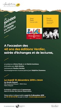 Visuel de la soirée des 40 ans des éditions Verdier au Studio Raspail, Paris