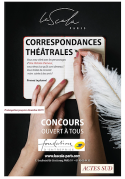 Affiche des Correspondances théâtrales à la Scala, main tenant une plume