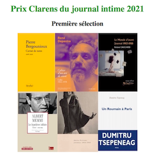 couvertures des livres choisis par le jury du Prix Clarens du journal intime