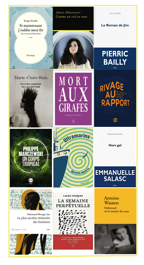 Couvertures des livres sélectionnés pour le prix Wepler 2021