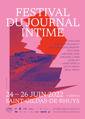 Visuel du festival du Journal intime : dessin mer et falaise sur fond rose