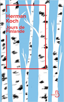 Couverture de Jours de Finlande, fond bleu avec troncs d'arbres blancs et taches noires