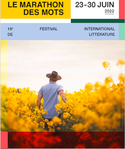 Affiche du festival, un homme de dos, dans un champ de fleurs jaunes