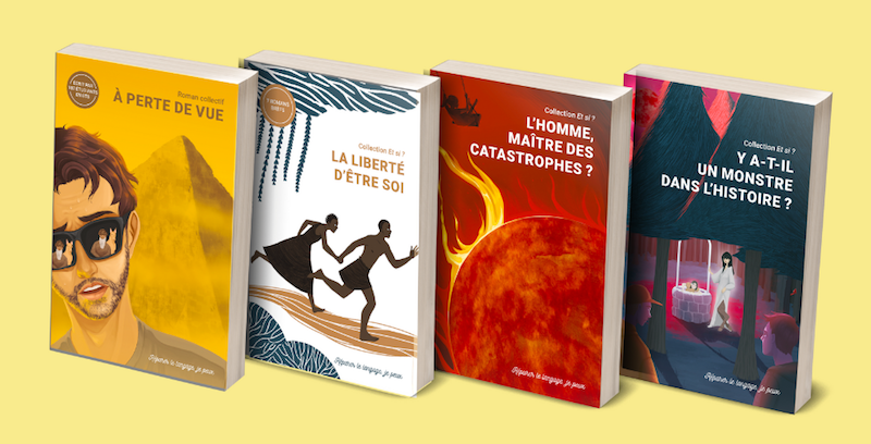 couvertures des 4 livres initiés par l'association Réparer le langage je peux