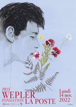 dessin d'un visage de profil et bouquet de fleurs