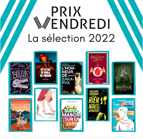 Couvertures des 10 livres en lice pour le prix Vendredi