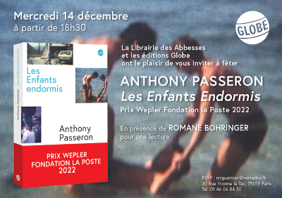 visuel pour annoncer la rencontre avec Anthony Passeron à la librairie des Abbesses en décembre