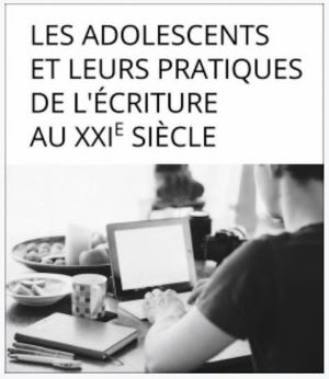 Image en noir et blanc avec titre du colloque et adolescent de dos devant écran