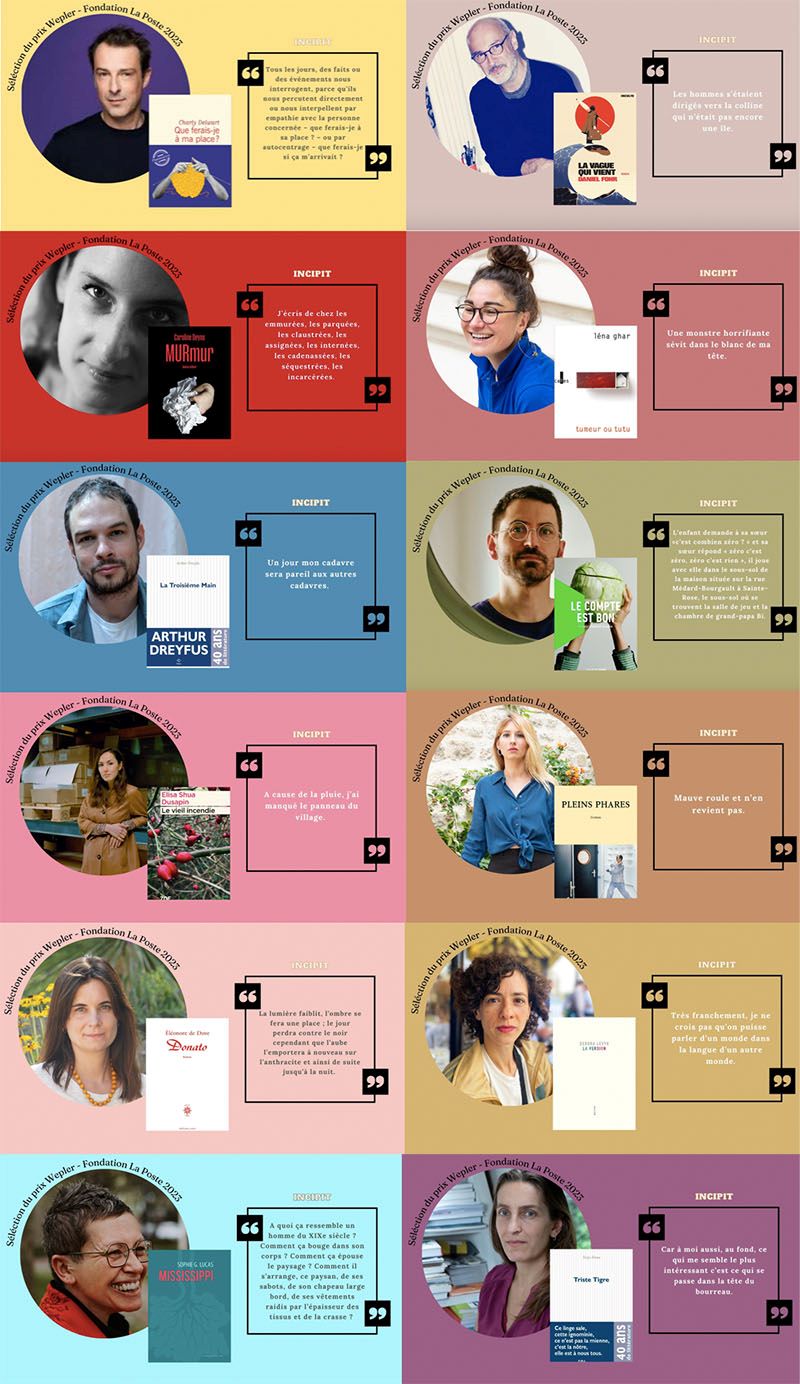 Photos des 12 auteurs sélectionnés pour le Wepler avec petit extrait  pour chacun
