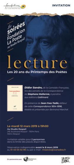 Soirée Fondation La Poste, Lecture de la correspondance de Mallarmé