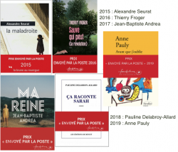 Couvertures des 5 livres lauréats du Prix Envoyé par la Poste de 2015 à 2019