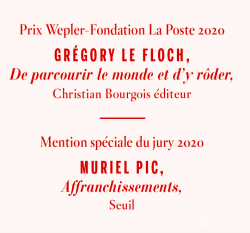 Carton avec résultats du prix Wepler Fondation La Poste 2020