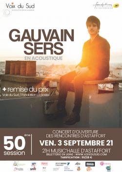 affiche du concert de Gauvain Sers avec la photo du chanteur