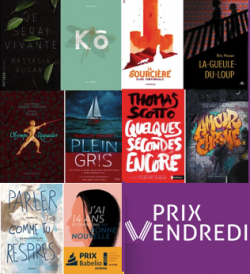 Couvertures des dix livres en live pour le prix Vendredi 2021 et logo du prix