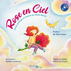 Couverture du livre de CD ROse en ciel (dessin d'une jeune fille assise sur la tige d'une fleur, en plein ciel)
