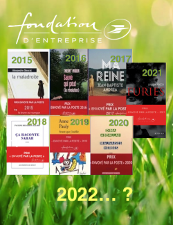 Visuel du lancement du prix Envoyé par La Poste 2022, couvertures des 7 livres primés