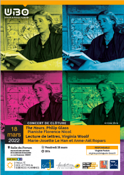 Affiche du colloque, Virginia Woolf, Lectures françaises avec photo de Virginia Woolf