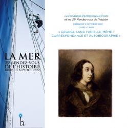 Visuel de la lecture avec portrait de George Sand et affiche de la 25e édition des EDV de l'Histoire