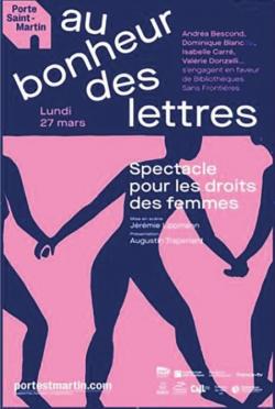 Affiche du spectacle : silhouettes violettes qui se tiennent la main sur fond rose