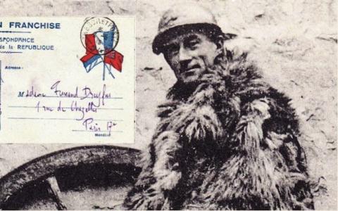 Photo de Maurice Ravel en soldat et carte de correspondance