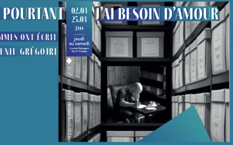 visuel pour le spectacle sur les lettres d'hommes à Menie Grégoire : Un homme écrivant dans une bibliothèque