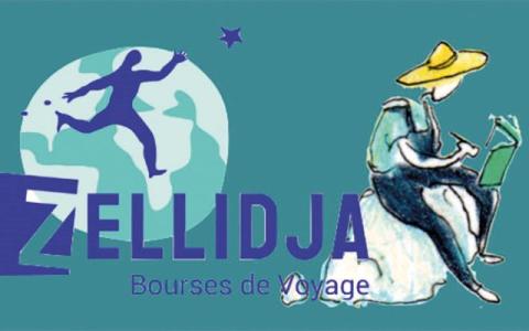 Visuel avec logo Zellidja et dessin d'un personnage assis sur un rocher, écrivant dans un carnet