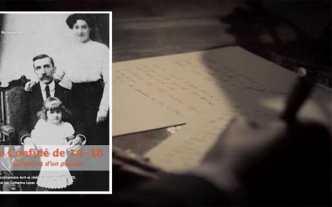 Affiche du film (photo ancienne de deux parents et leur enfant) et photo de pages manuscrites
