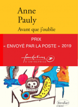 Couverture du livre de Anne Pauly, Avant que j'oublie, avec bandeau Prix envoyé par La Poste