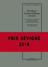 Couverture du livre Alexandre de Humboldt, Lettres à Claire de Duras avec bandeau Prix Sévigné 2016