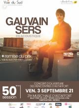 affiche du concert de Gauvain Sers avec la photo du chanteur