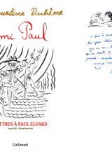 Couverture du livre de Jacqueline Duhême, Lettres à Paul Éluard (manuscrit et dessin sur la couverture blanche)