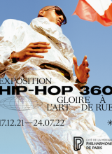 Affiche de l'expo HIp Hop 360, photo d'un danseur