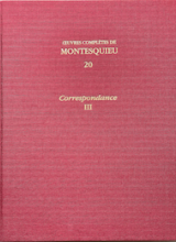 Couverturedu tome 20 de la Correspondance de Montesquieu (Lettres dorées sur fond rouge)