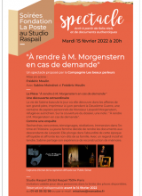 Visuel du spectacle " A adresser à M. Morgenstern" au Studio Raspail
