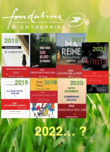Visuel du lancement du prix Envoyé par La Poste 2022, couvertures des 7 livres primés