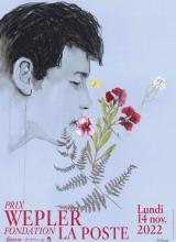 Affiche du Prix Wepler 2022, dessin d'un visage de profil et des fleurs