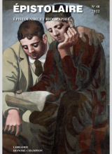 Couverture de la revue Épistolaire n°48, tableau de Picasso, "La Lecture de la Lettre" : deux hommes assis lisant