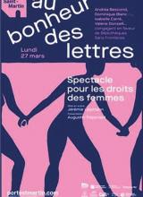 Affiche du spectacle : silhouettes violettes qui se tiennent la main sur fond rose