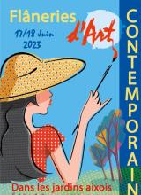 Affiche du festival avec dessin d'une jeune fille de trois quart portant un chapeau de paille sur la tête  et un pinceau dans la main