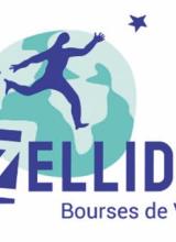 Logo des bourses de voyages Zellidja dessin d'un globe terrestre et d'un personnage le parcourant