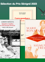 Couvertures des trois ouvrages sélectionnés sur fond vert avec logo Prix Sévigné