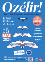 Affiche du festival, fond bleu, livres ouverts qui s'envolent comme des oiseaux